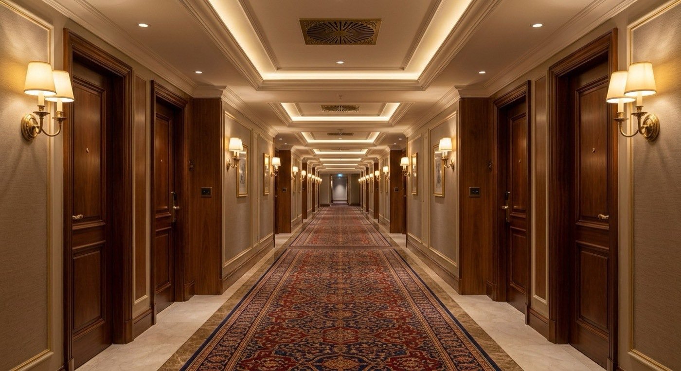 Hotel corridor covered by a corporate pest control contract