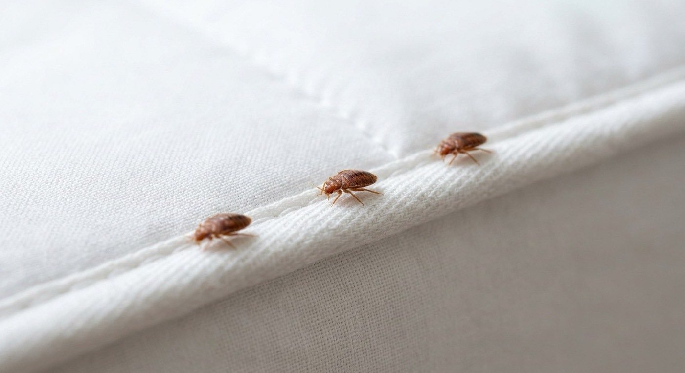 Bed bugs along a mattress seam