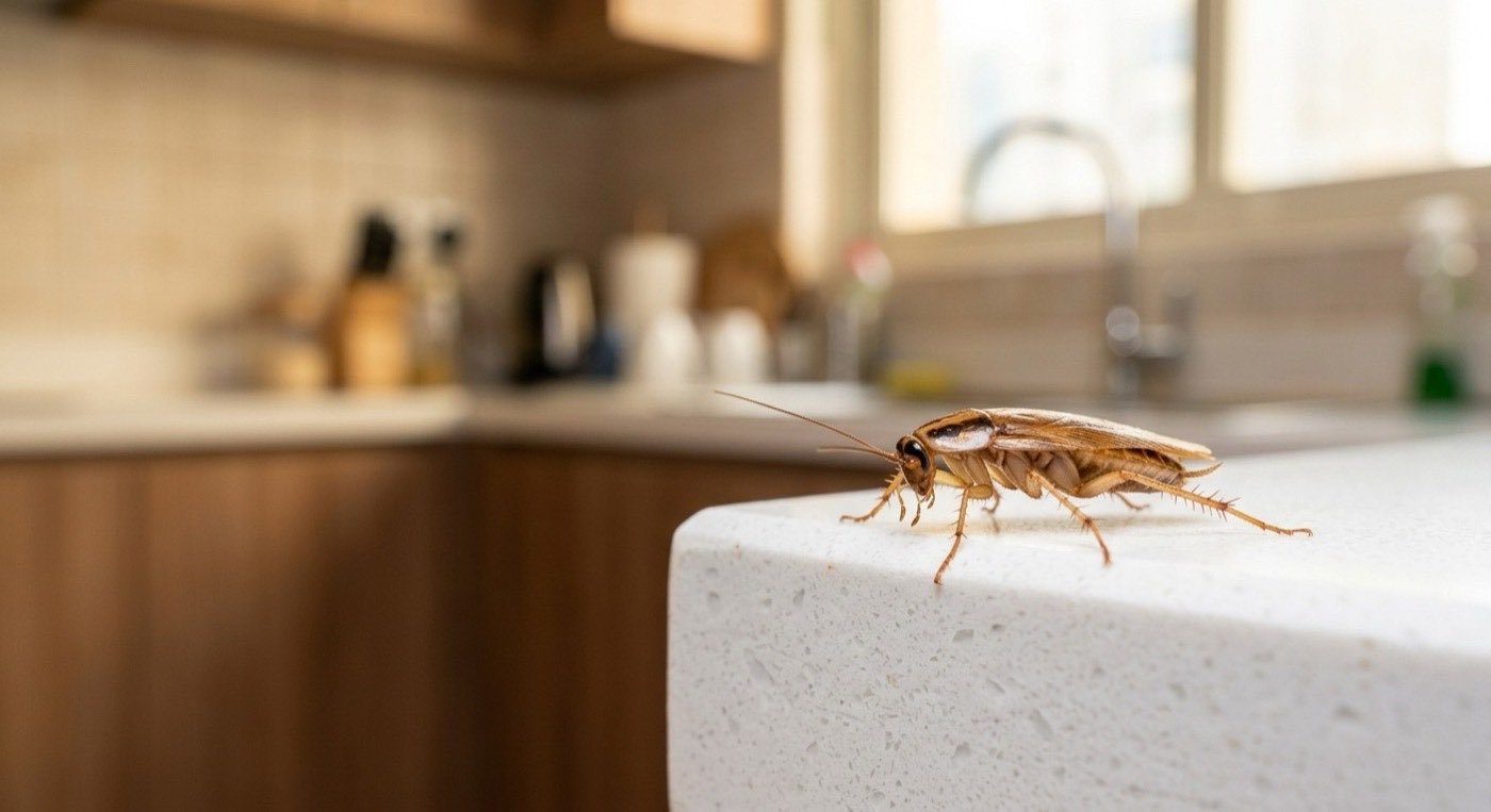 German cockroach on a kitchen worktop in a Dubai apartment