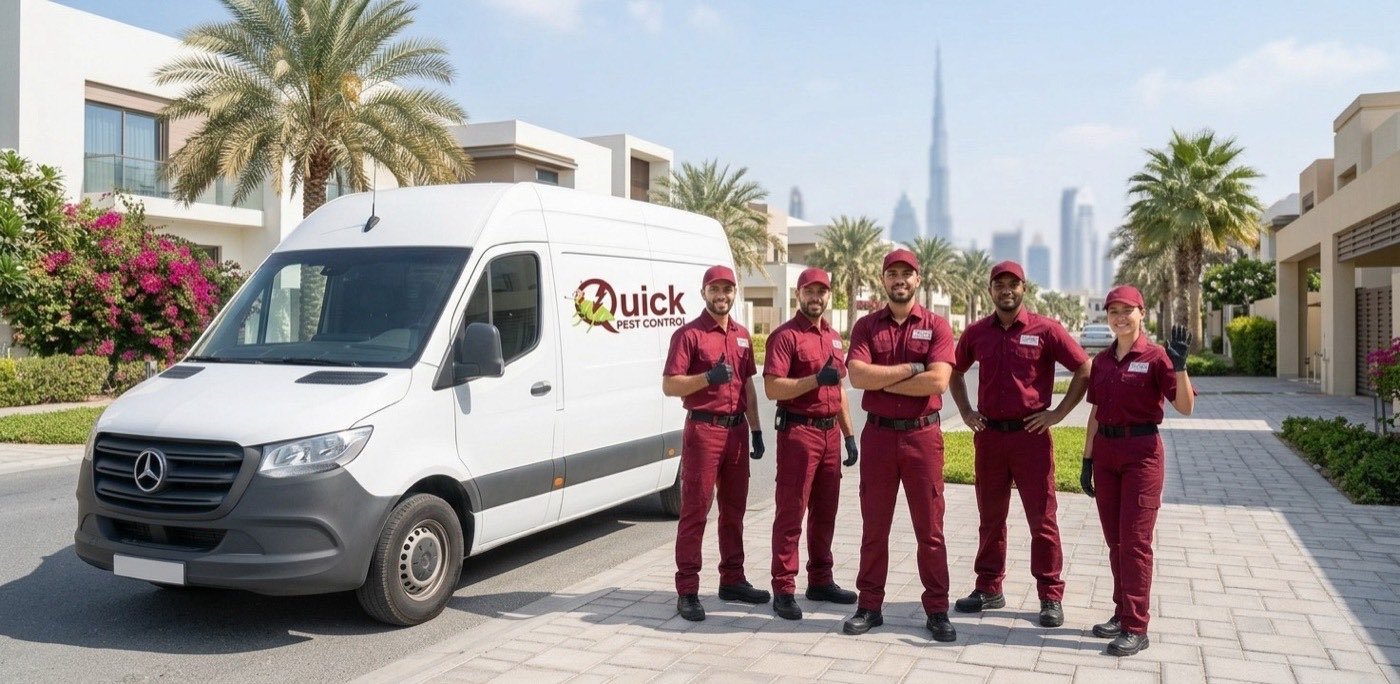 Quick Pest Control technicians with the service van in Dubai